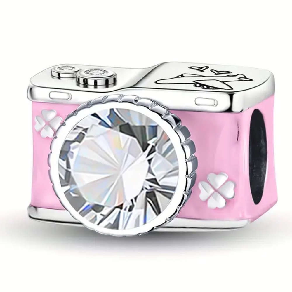 Pink and Sterling Silver Camera Charm - Picture 1 of 4